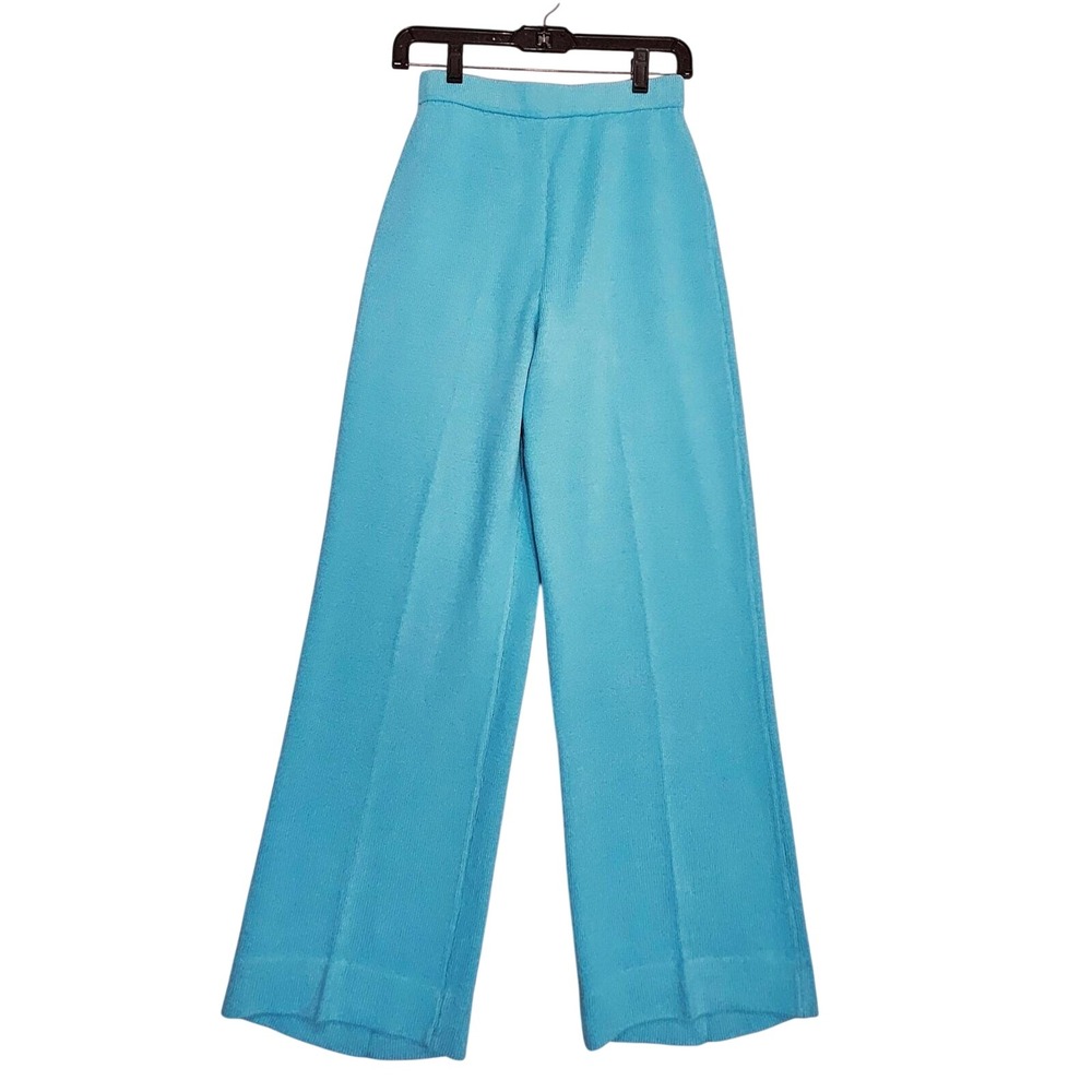 St. John Santana Knit Pants 2 / 4 Wide Leg Wool Loose Fit Green Blue Flowy